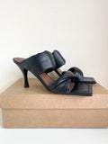 BRAND NEW ALOHAS BLACK LEATHER TWIST STRAP MULE HEEL SANDALS SIZE 5/38