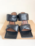 BRAND NEW ALOHAS BLACK LEATHER TWIST STRAP MULE HEEL SANDALS SIZE 5/38