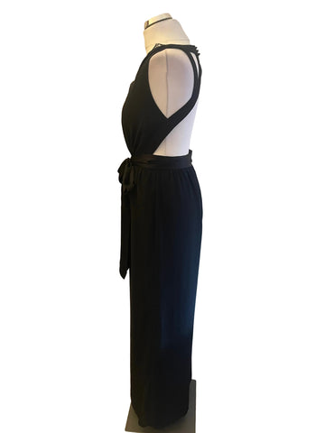 BCBG BLACK OPEN BACK WIDE LEG JUMPSUIT SIZE 4 UK 8