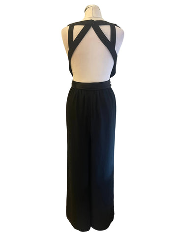 BCBG BLACK OPEN BACK WIDE LEG JUMPSUIT SIZE 4 UK 8