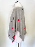 WS CASHMERE GREY & PINK SPOT 100% CASHMERE PONCHO ONE SIZE