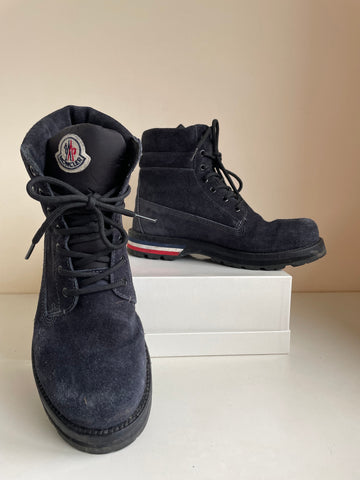 MONCLER VANCOVER NAVY BLUE SUEDE LACE UP BOOTS  SIZE 7 /41