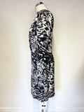 BRAND NEW DESIGNER ADAM LIPPES BLACK, WHITE & GREY PRINT LONG SLEEVED SHIFT DRESS  SIZE 6 UK 10