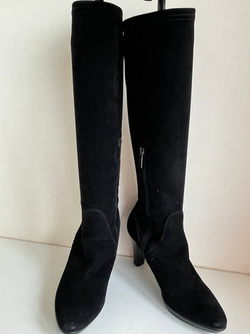 RUSSELL & BROMLEY AQUATALIA BLACK SUEDE KNEE LENGTH BOOTS SIZE 4.5/37.5
