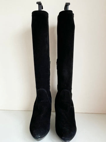 RUSSELL & BROMLEY AQUATALIA BLACK SUEDE KNEE LENGTH BOOTS SIZE 4.5/37.5