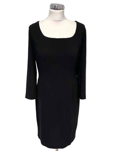 VINTAGE SYNONYME DE GEORGES RECH BLACK 3/4 SLEEVE PENCIL DRESS  SIZE 40 UK 12