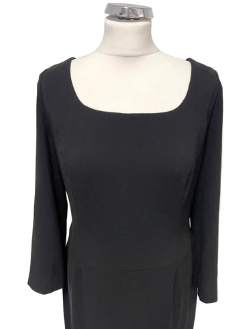 VINTAGE SYNONYME DE GEORGES RECH BLACK 3/4 SLEEVE PENCIL DRESS  SIZE 40 UK 12