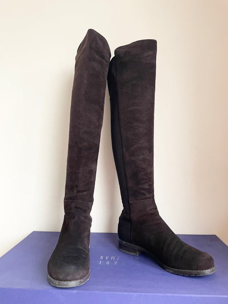 STUART WEITZMAN BROWN SUEDE FLAT STRETCH OVER KNEE BOOTS SIZE 6/39