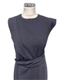 DESIGNER UNBRANDED NAVY BLUE CHECK SLEEVELESS WRAP DRESS SIZE 10