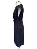 DESIGNER UNBRANDED NAVY BLUE CHECK SLEEVELESS WRAP DRESS SIZE 10