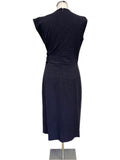 DESIGNER UNBRANDED NAVY BLUE CHECK SLEEVELESS WRAP DRESS SIZE 10