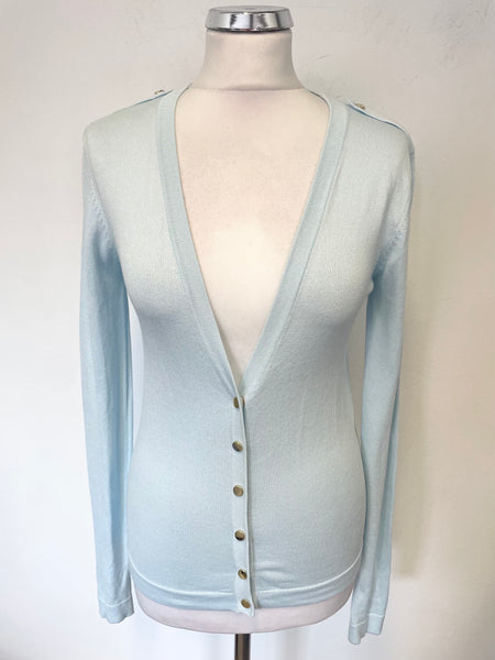 KAREN MILLEN PALE BLUE V NECK LONG SLEEVE CARDIGAN SIZE M
