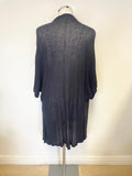 EAST LINEN NAVY BLUE LINEN WATERFALL FRONT SHORT SLEEVED CARDIGAN SIZE 18