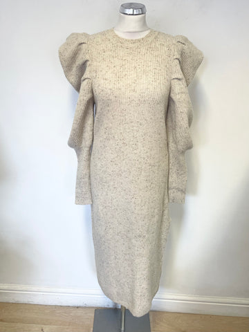 BRAND NEW TED BAKER MARNIAA OATMEAL EXTREME SLEEVE JUMPER DRESS  SIZE 0 BUT FIT UK 8/10