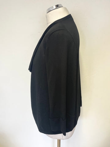 JAEGER 100% SILK BLACK FINE KNIT WATERFALL FRONT 3/4 SLEEVED CARDIGAN SIZE M