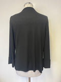 JAEGER 100% SILK BLACK FINE KNIT WATERFALL FRONT 3/4 SLEEVED CARDIGAN SIZE M