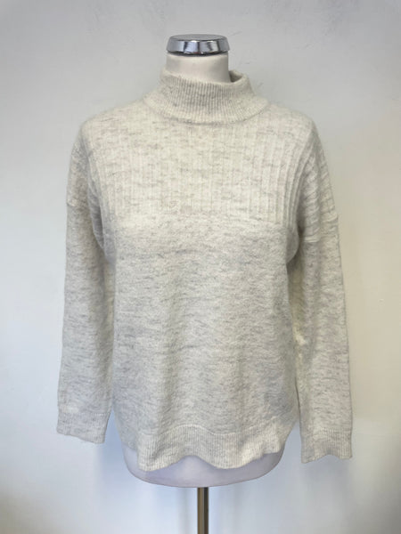 JACK WILLS LIGHT GREY WOOL & ALPACA MIX HIGH NECK LONG SLEEVED JUMPER SIZE 8