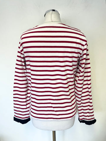 JIGSAW RED & WHITE STRIPE 3/4 SLEEVE WITH CONTRAST TRIM TOP SIZE S