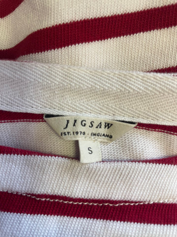 JIGSAW RED & WHITE STRIPE 3/4 SLEEVE WITH CONTRAST TRIM TOP SIZE S