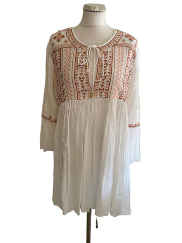 MELISSA ODABASH WHITE EMBROIDERED LONG SLEEVE FIT &  FLARE BEACH DRESS SIZE L