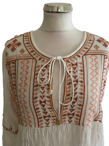 MELISSA ODABASH WHITE EMBROIDERED LONG SLEEVE FIT &  FLARE BEACH DRESS SIZE L
