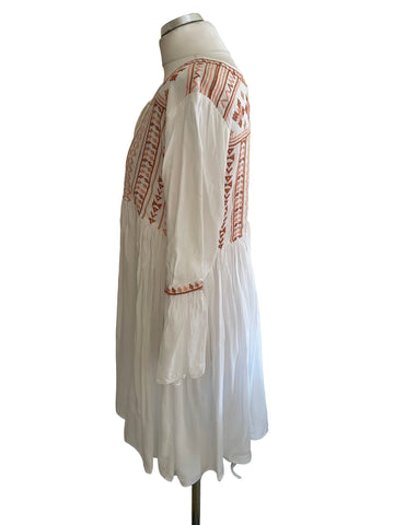 MELISSA ODABASH WHITE EMBROIDERED LONG SLEEVE FIT &  FLARE BEACH DRESS SIZE L