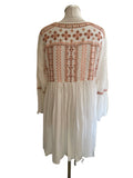 MELISSA ODABASH WHITE EMBROIDERED LONG SLEEVE FIT &  FLARE BEACH DRESS SIZE L