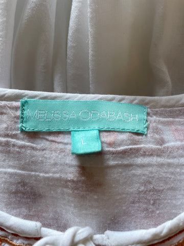 MELISSA ODABASH WHITE EMBROIDERED LONG SLEEVE FIT &  FLARE BEACH DRESS SIZE L