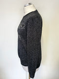 WHISTLES BLACK METALLIC MERINO WOOL BLEND STAR GAZING LONG SLEEVED JUMPER SIZE 12