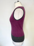 PURE COLLECTION 100% CASHMERE DEEP PINK & GREY STRIPED SLEEVELESS TANK TOP SIZE 12
