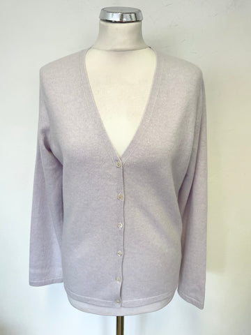 PURE COLLECTION PALE LILAC 100% CASHMERE V NECKLINE LONG SLEEVED CARDIGAN  SIZE 14