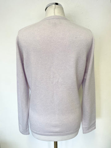 PURE COLLECTION PALE LILAC 100% CASHMERE V NECKLINE LONG SLEEVED CARDIGAN  SIZE 14