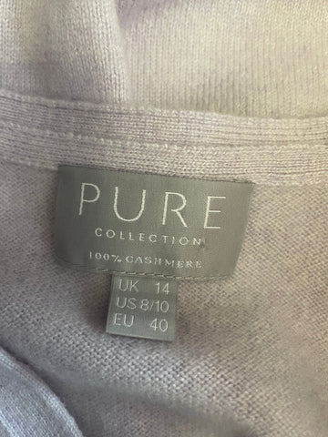 PURE COLLECTION PALE LILAC 100% CASHMERE V NECKLINE LONG SLEEVED CARDIGAN  SIZE 14