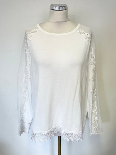 LINEA WHITE LACE TRIMMED FINE KNIT JUMPER SIZE L