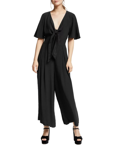 SOMERSET BY ALICE TEMPERLEY BLACK V NECKLINE SHORT SLEEVE WIDE LEG JUMPSUIT SIZE 14