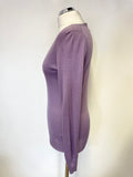MASSIMO DUTTI LILAC SILK & CASHMERE FINE KNIT V NECK LONG SLEEVED JUMPER SIZE M