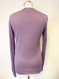 MASSIMO DUTTI LILAC SILK & CASHMERE FINE KNIT V NECK LONG SLEEVED JUMPER SIZE M