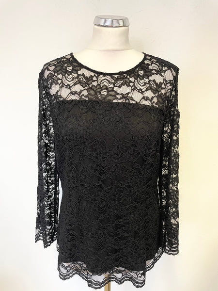 JAEGER BLACK LACE 3/4 SLEEVED TOP SIZE 14