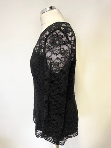 JAEGER BLACK LACE 3/4 SLEEVED TOP SIZE 14
