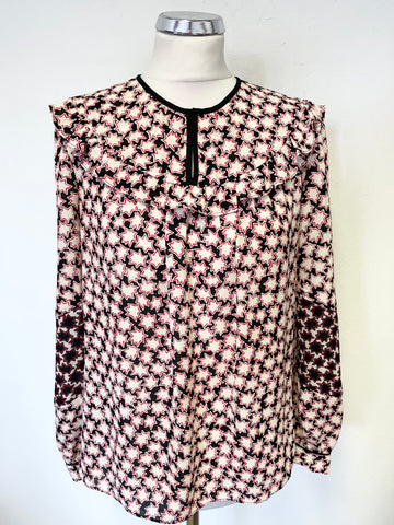 WHISTLES BLACK,IVORY & RED STAR PRINT LONG SLEEVE BLOUSE SIZE 10