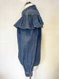 PHILOSOPHY DI LORENZO SERAFINI BLUE DENIM FRILLED LONG SLEEVED SHIRT SIZE 8