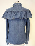 PHILOSOPHY DI LORENZO SERAFINI BLUE DENIM FRILLED LONG SLEEVED SHIRT SIZE 8