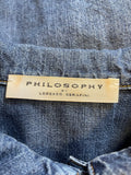PHILOSOPHY DI LORENZO SERAFINI BLUE DENIM FRILLED LONG SLEEVED SHIRT SIZE 8