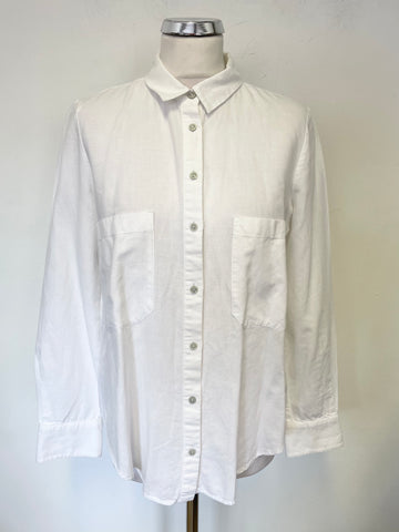 WHISTLES WHITE COTTON & LINEN BLEND BUTTON BACK LONG SLEEVED SHIRT  SIZE 10