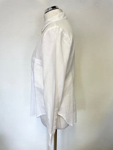 WHISTLES WHITE COTTON & LINEN BLEND BUTTON BACK LONG SLEEVED SHIRT  SIZE 10