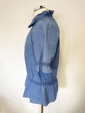 M.I.H JEANS BLUE FRILL NECK SHORT SLEEVE TOP SIZE S