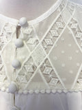 SANDRO WHITE LACE FRILL TRIMMED CAP SLEEVE TOP SIZE 1 UK 8/10