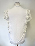 SANDRO WHITE LACE FRILL TRIMMED CAP SLEEVE TOP SIZE 1 UK 8/10