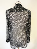 ALL SAINTS BLACK & WHITE DITSY FLORAL PRINT TIE NECK LONG SLEEVED BLOUSE SIZE M