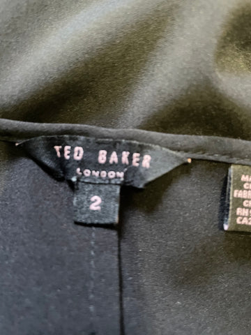 TED BAKER BLACK & GOLD BEAD TRIM BOAT NECK SHORT SLEEVED TUNIC TOP SIZE 2 UK 10/12